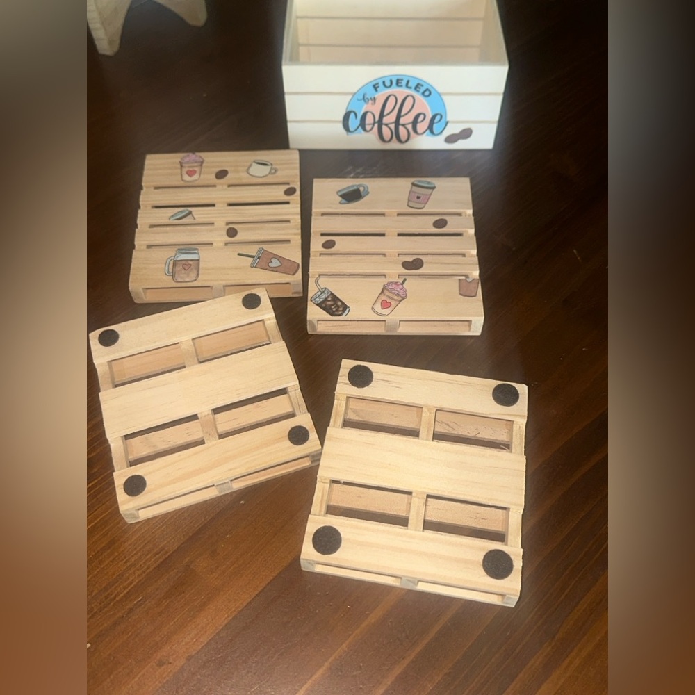 Wooden Coffee Coasters Set - Picture 2 of 3